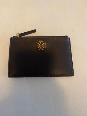 Tory Burch Brown Leather Card Case with Gold Logo
